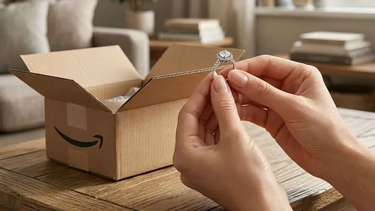 Joya de Pandora junto a una caja de compra de Amazon