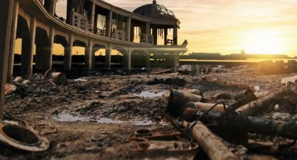 Montaje de c&oacute;mo podr&iacute;a afectar un Tsunami a la Playa de la Caleta en C&aacute;diz