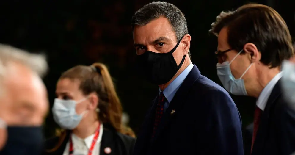 Spain's Prime Minister Pedro Sanchez leaves after a meeting of an EU summit on a coronavirus recovery package at the European Council building in Brussels on July 18, 2020. John Thys/Pool via REUTERS