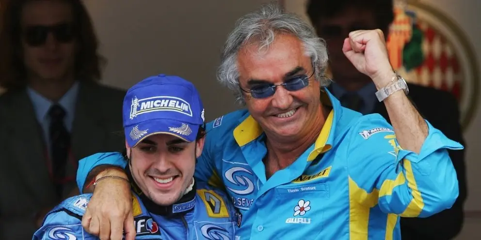 MONTE CARLO, MONACO - MAY 28:  Fernando Alonso (L) of Spain and Renault, celebrates with his Team Principal Flavio Briatore after victory in the Monaco Formula One Grand Prix at the Monte Carlo Circuit on May 28, 2006, in Monte Carlo, Monaco.  (Photo by Bryn Lennon/Getty Images)