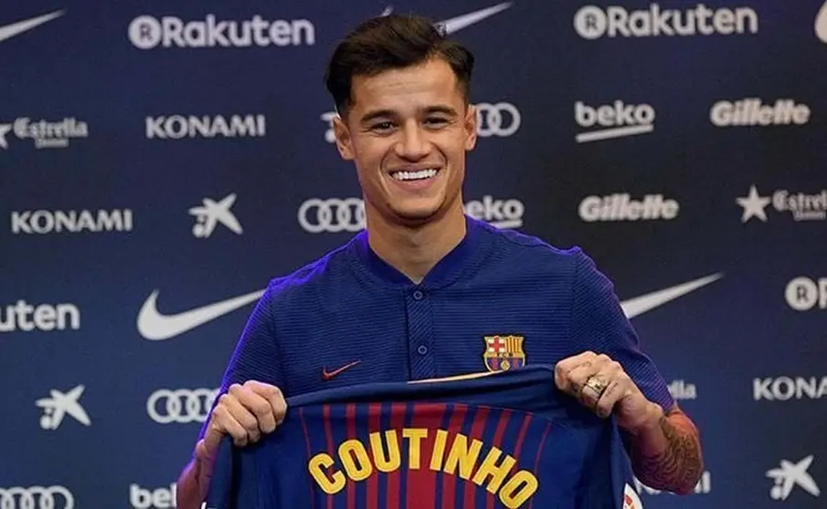 Presentaci&oacute;n de Coutinho con el FC Barcelona 