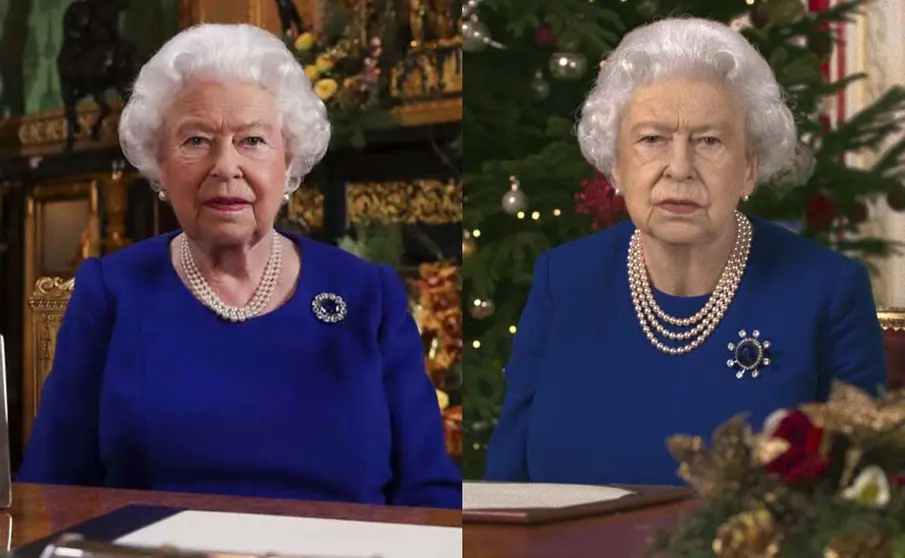 La Reina Isabel II en su discurso real frente al emulado por 'Channel 4'