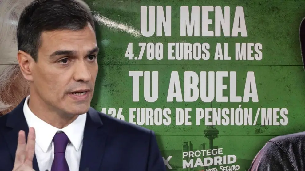 Pedro S&aacute;nchez y Cartel de Vox / El Mira