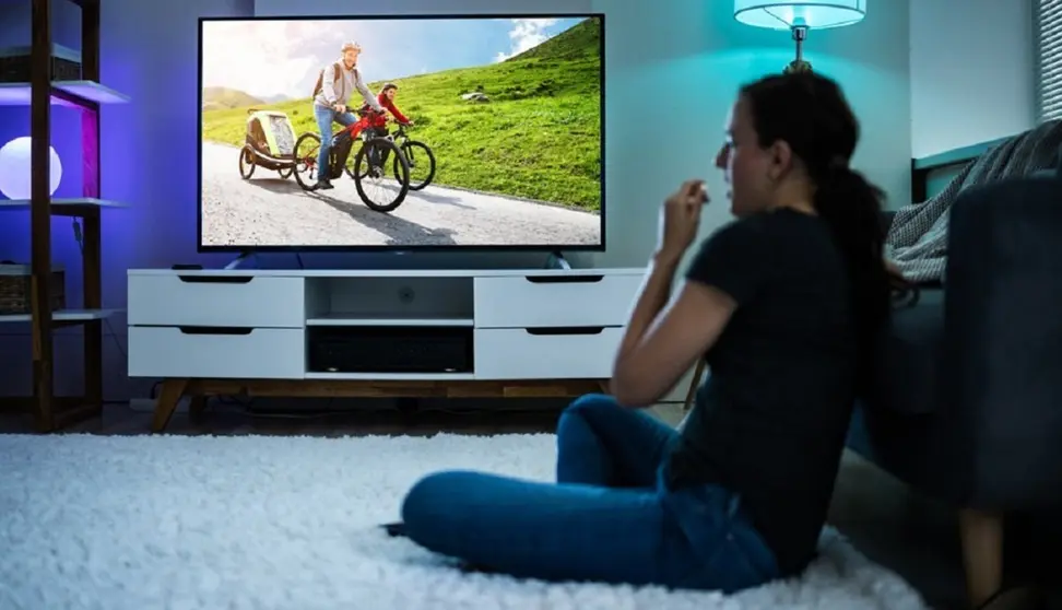 Una mujer viendo la televisi&oacute;n durante el confinamiento