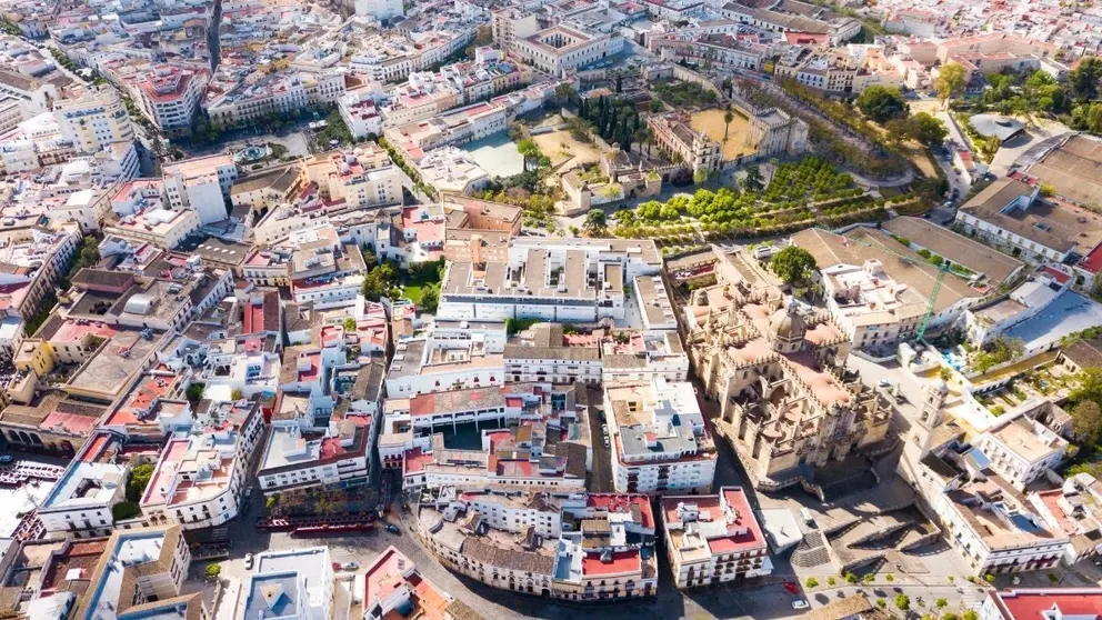 Vista a&eacute;rea del centro de Jerez de la Frontera