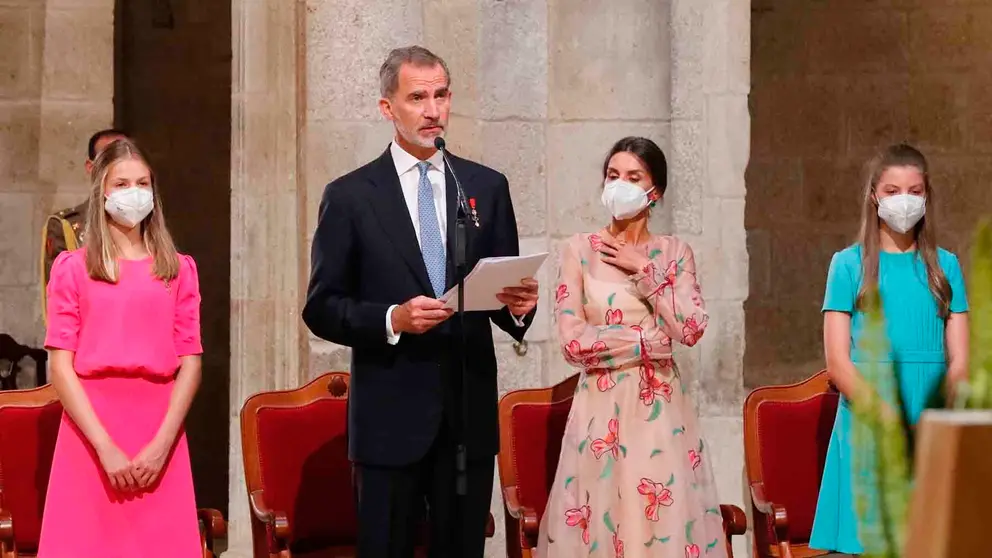 El rey Felipe VI durante su discurso en la ofrenda floral al Ap&oacute;stol Santiago