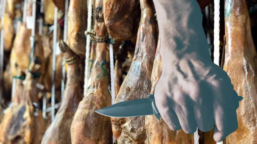 Robo de jamones con un cuchillo