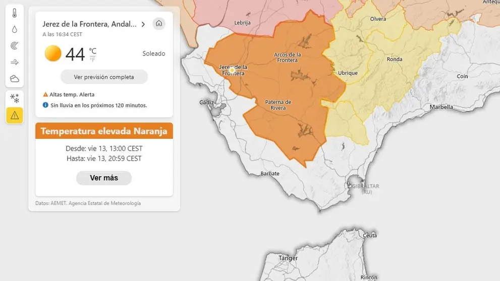 Jerez de la Frontera alcanza altas temperaturas en la ola de calor que azota toda Andaluc&iacute;a y Espa&ntilde;a