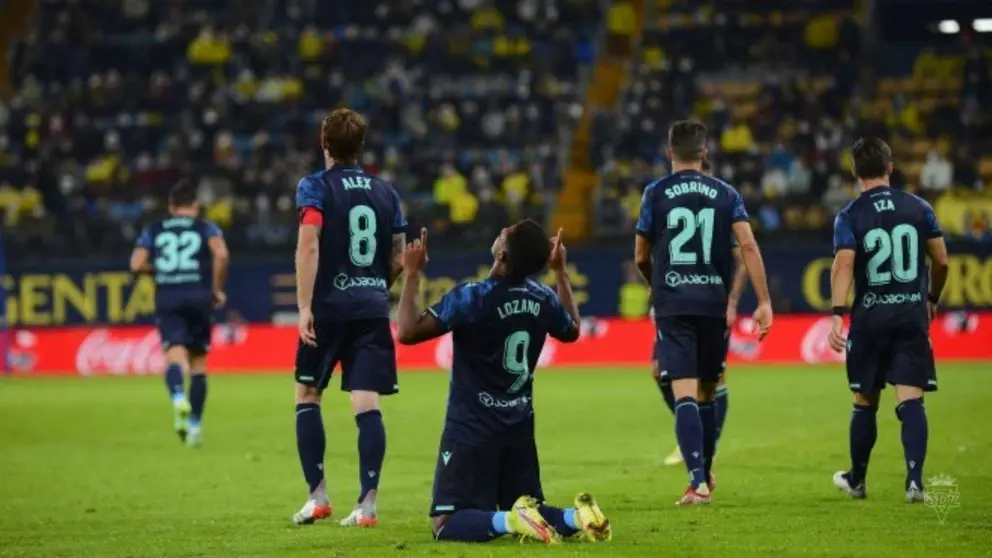 Choco Lozano celebra uno de sus tantos ante el Villarreal CF