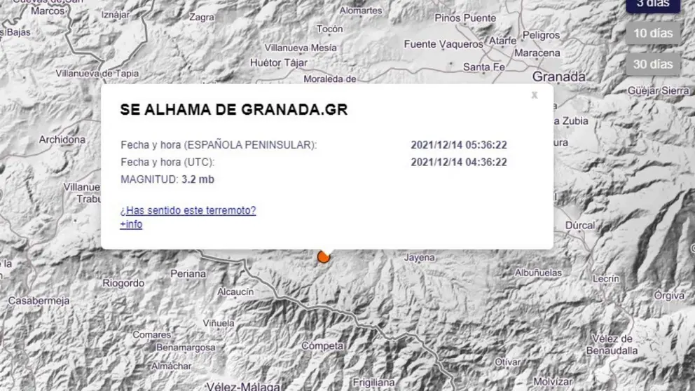 Segundo terremoto en Granada en apenas una semana con epicentro en Alhama de Granada