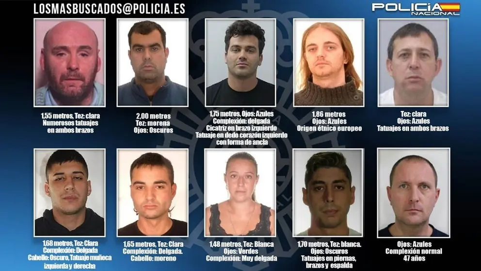 La Polic&iacute;a Nacional pide ayuda. Estos son los 10 fugitivos m&aacute;s buscados