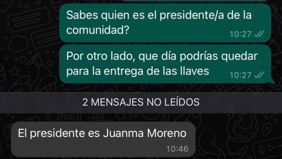 Conversaci&oacute;n de WhatsApp de un inquilino con su casera