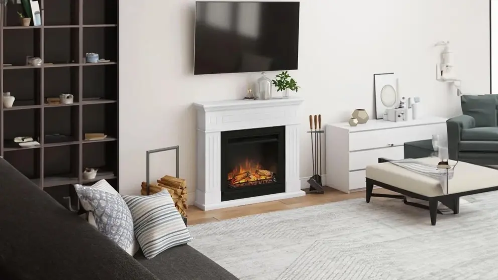 Sal&oacute;n con Chimenea el&eacute;ctrica insertable TAGU PowerFlame en Leroy Merlin