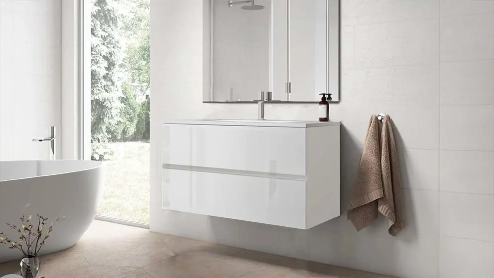 Mueble de ba&ntilde;o con lavabo y espejo ZOE blanco de Leroy Merlin
