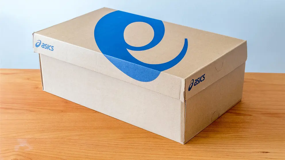 Pruszcz Gdanski, Poland - April 10, 2022: Asics shoe box. Asics is a Japanese multinational corporation which produces sports equipment designed for a wide range of sports.