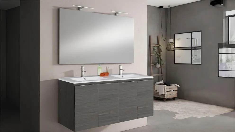 Mueble de ba&ntilde;o con lavabo y espejo Prima grafito de Leroy Merlin
