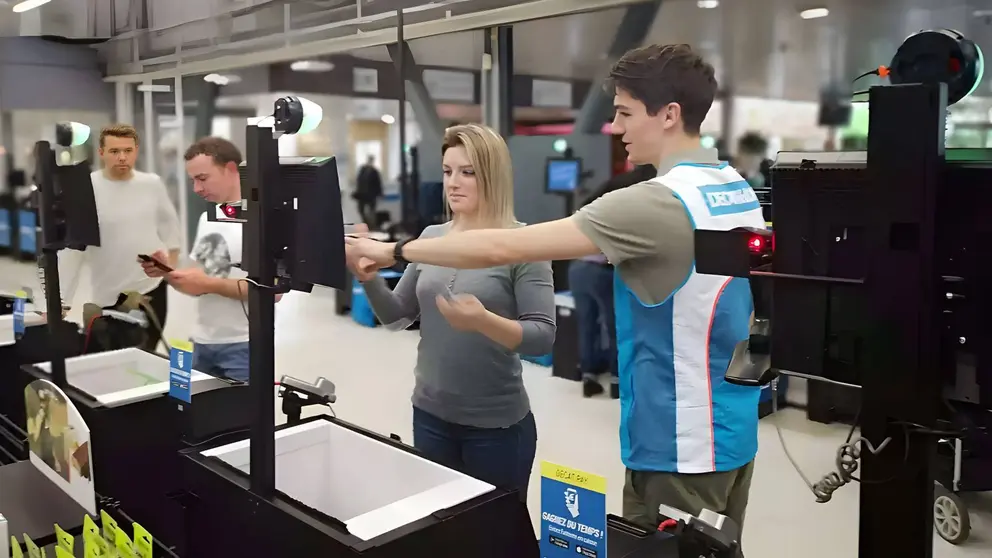 L&iacute;nea terminal de cobros de tienda Decathlon