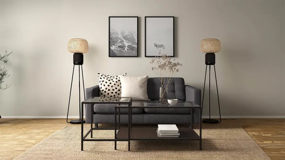 L&aacute;mpara pie con altavoz wifi SYMFONISK de IKEA