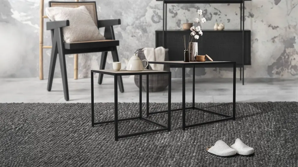 Juego De 2 Mesas Auxiliares De Metal Negro t madera de roble Ml-design de Carrefour