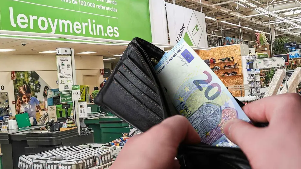 Cartera con billetes de 20 euros en Leroy Merlin
