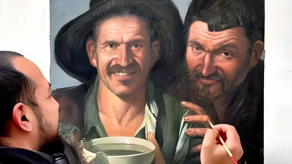 Pol Tattoo pintando un fragmento de Los Borrachos en Jerez