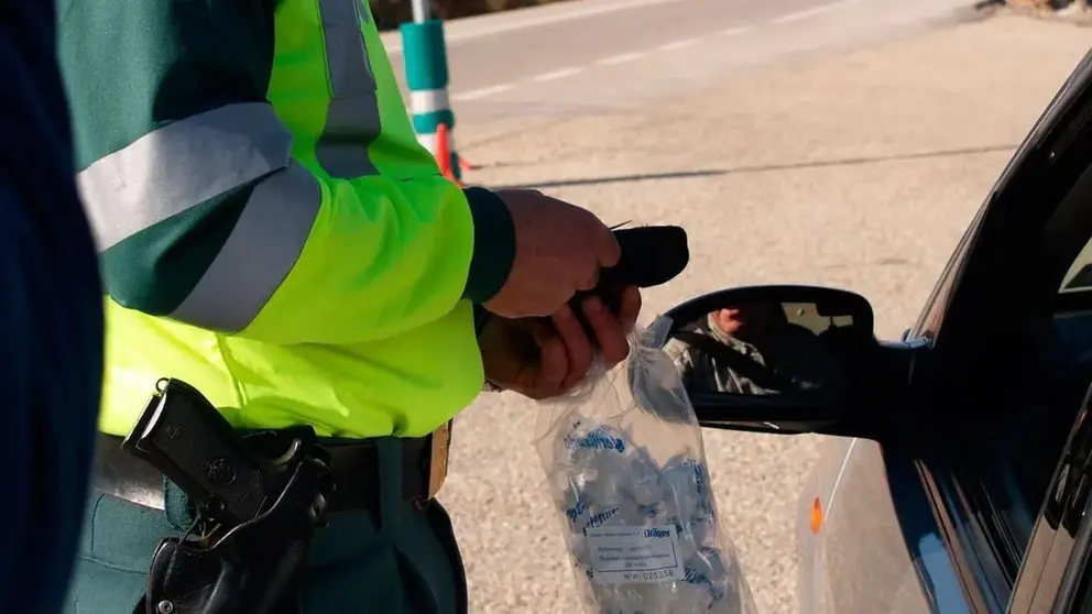 Un Guardia Civil realiza un control en plena carretera
