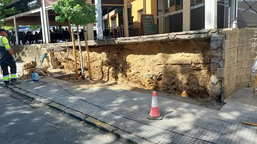 Reconstrucci&oacute;n del muro en la calle R&iacute;o de la Plata