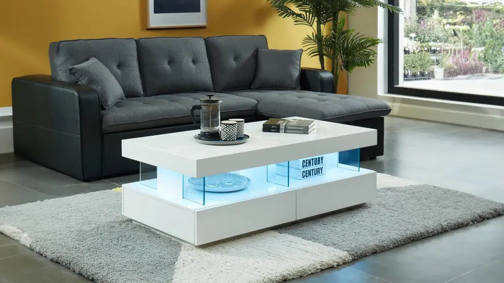 Mesa de centro FABIO II de 2 cajones y 2 estantes con LEDs