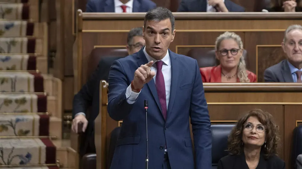 El presidente del Gobierno, Pedro S&aacute;nchez, durante su intervenci&oacute;n en la sesi&oacute;n de control en el Congreso