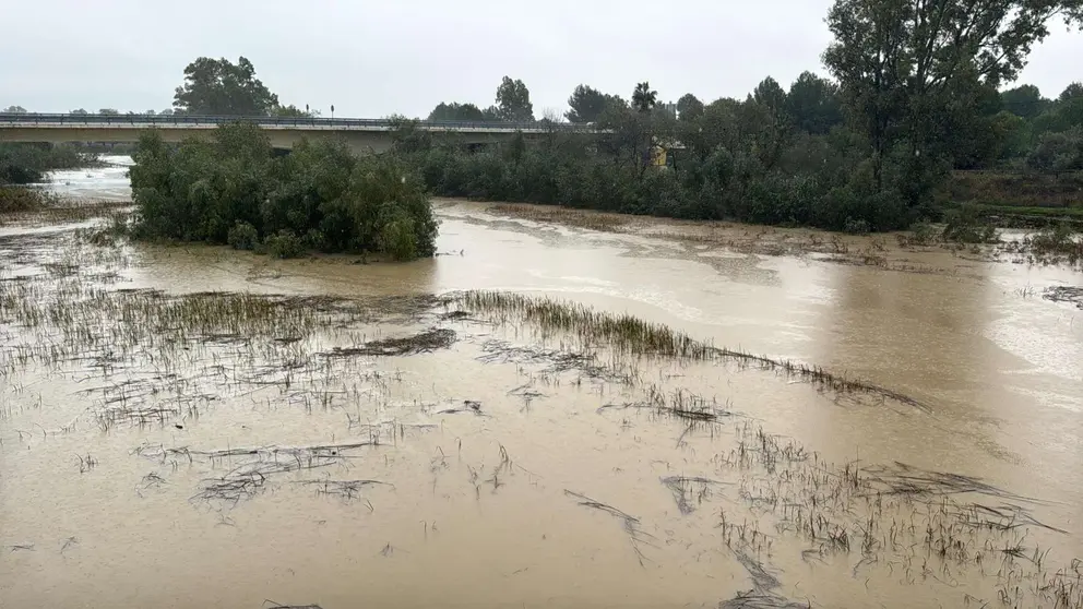 El r&iacute;o Guadalete, al borde de desbordar