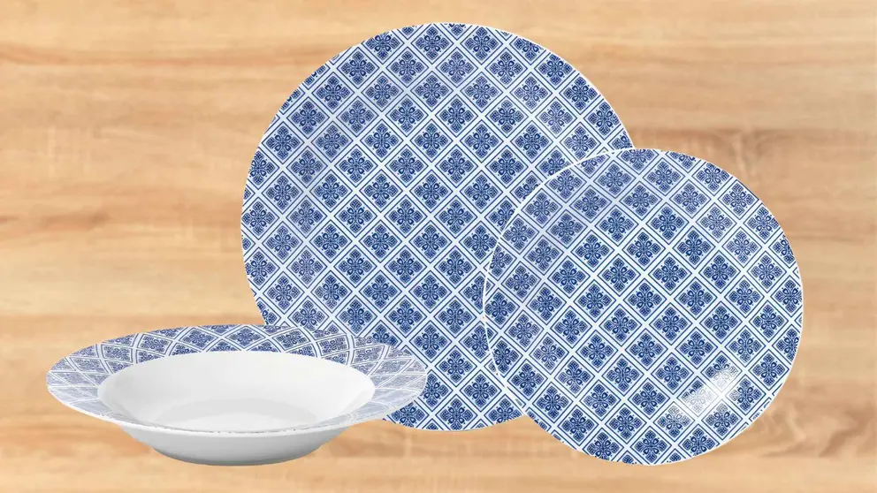 Vajilla motivos azulejos azules de Carrefour