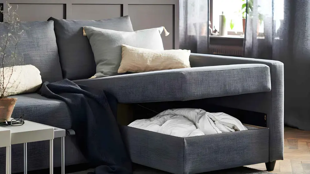 Sof&aacute; cama con chaise longue de la serie FRIHETEN y KLAGSHAMN de Ikea
