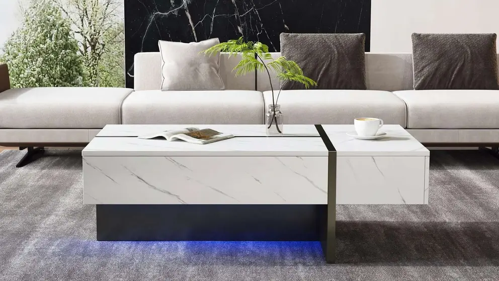 Mesa de centro moderna blanca con iluminaci&oacute;n LED de Leroy Merlin