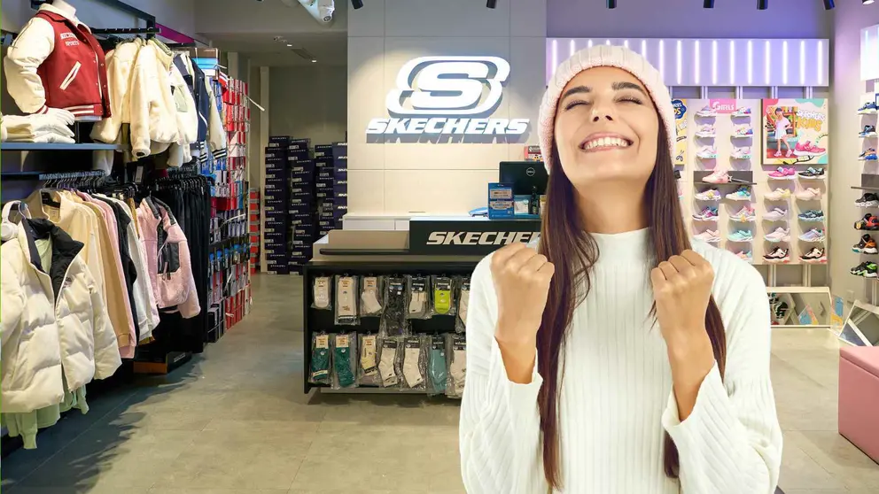 Clienta de Skechers en la tienda en invierno