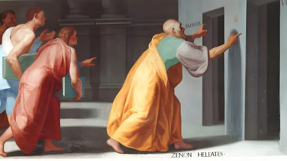Zen&oacute;n muestra las puertas a la verdad y la falsedad (Veritas et Falsitas) - Fresco en la Biblioteca de El Escorial, Madrid