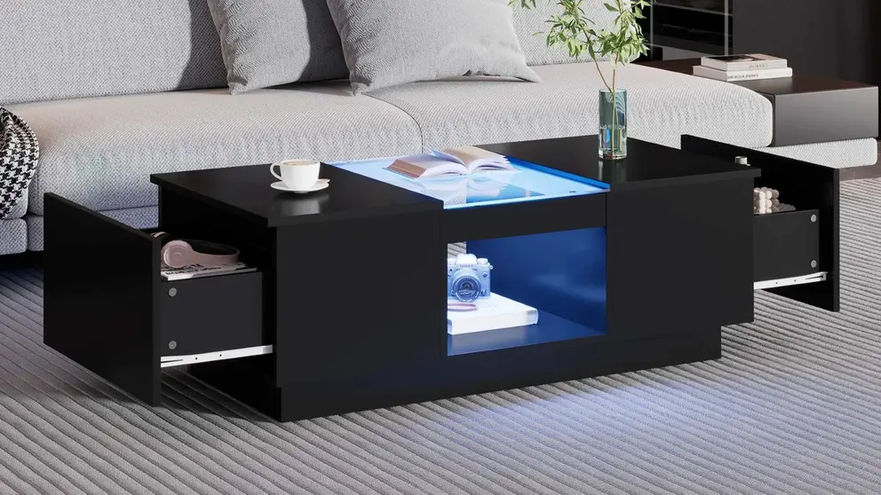 Mesa de centro con 2 cajones y 1 compartimento