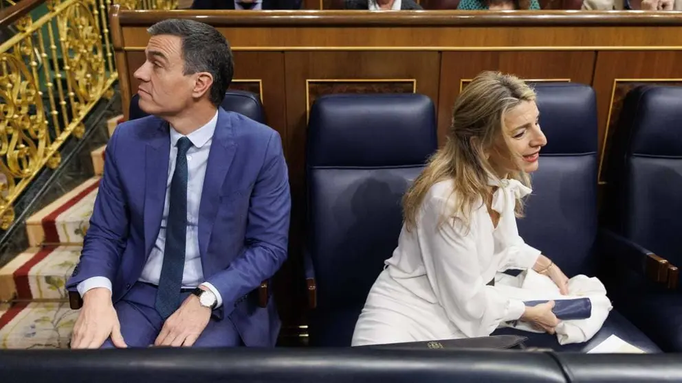 Pedro S&aacute;nchez, junto a Yolanda D&iacute;az, en una sesi&oacute;n de control al Congreso de los Diputados