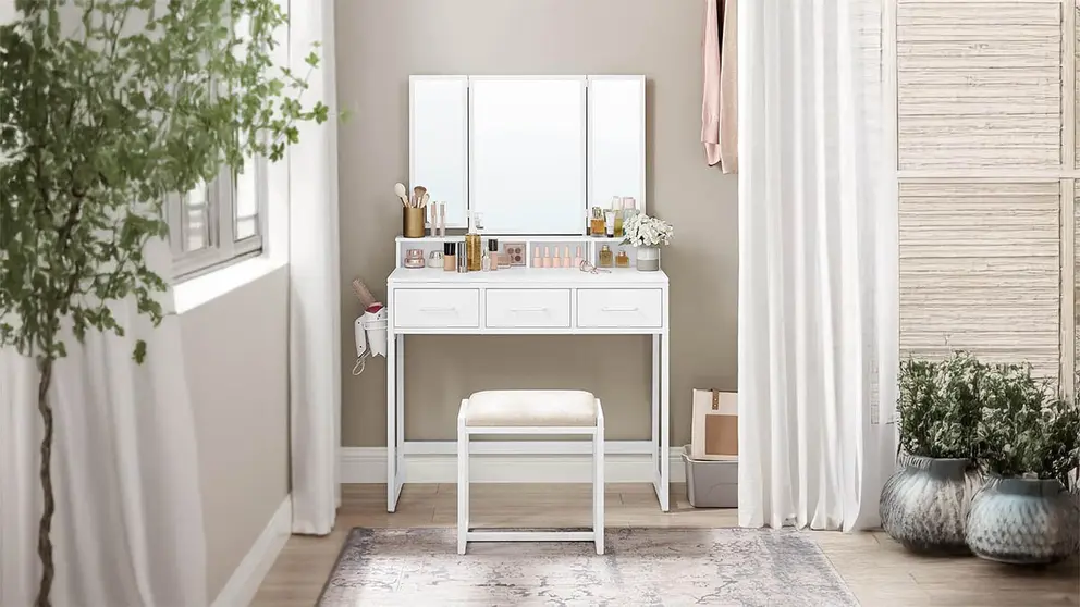 Tocador con Taburete Acolchado VASAGLE