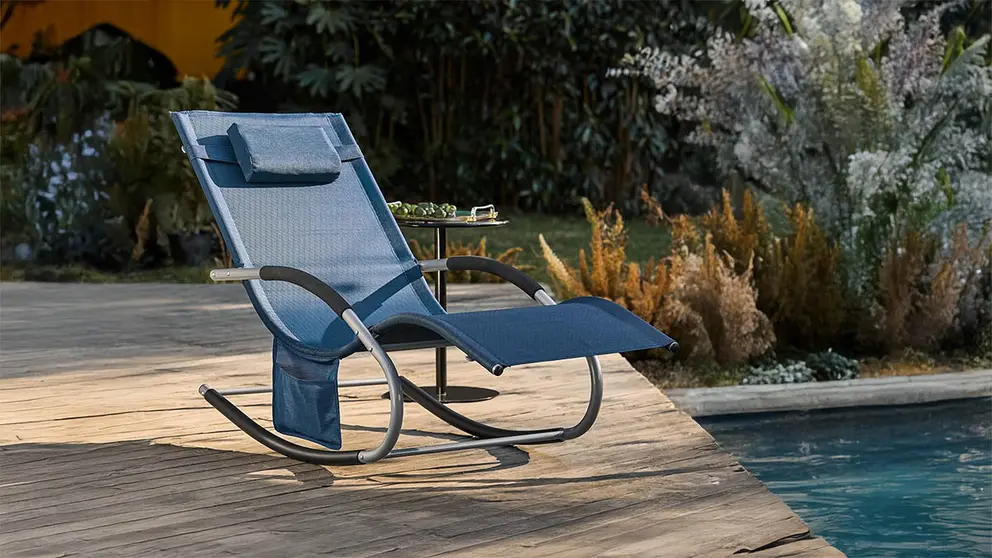 Set de 2 Tumbonas Mecedoras con Almohada y Bolsillo Lateral SoBuy