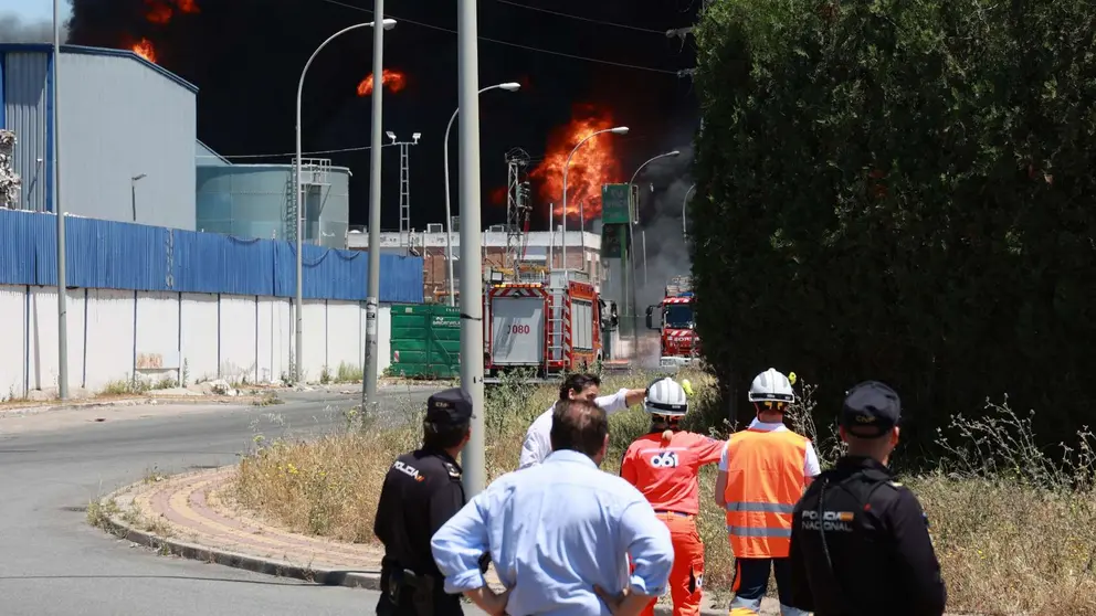 Imagen del incendio declarado ayer en Alcal&aacute; de Guada&iacute;ra