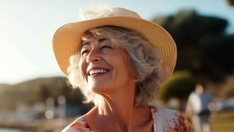 Una pensionista disfruta de su pensi&oacute;n de jubilaci&oacute;n en la playa