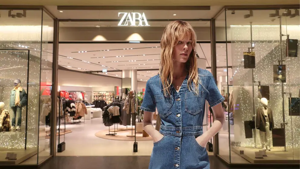 Vestido Z1975 mini en denim y de manga corta de Zara