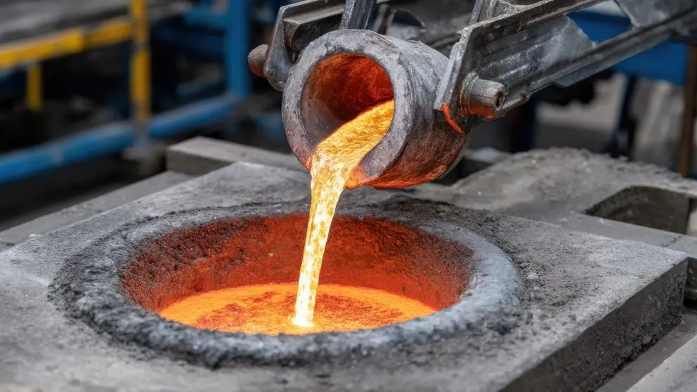 Oro fundido verti&eacute;ndose en un molde