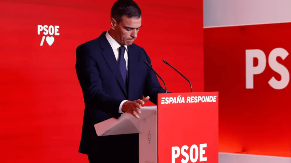 Pedro S&aacute;nchez, durante su &uacute;ltima comparecencia p&uacute;blica