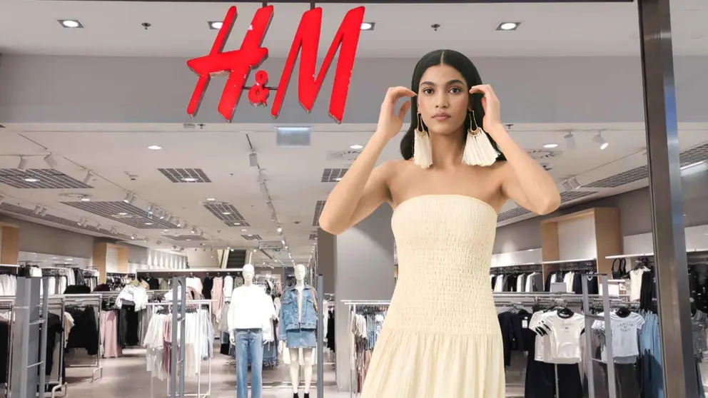 Vestido bandeau con cuerpo nido de abeja de H&M