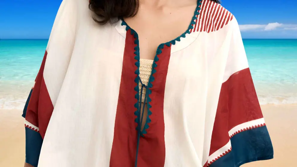 Caft&aacute;n con cord&oacute;n decorativo y estampado de rayas, Parfois