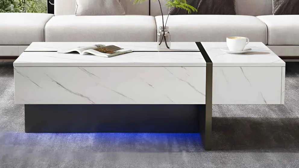Mesa de centro dise&ntilde;o de m&aacute;rmol con iluminaci&oacute;n LED Muebles Chic de Leroy Merlin