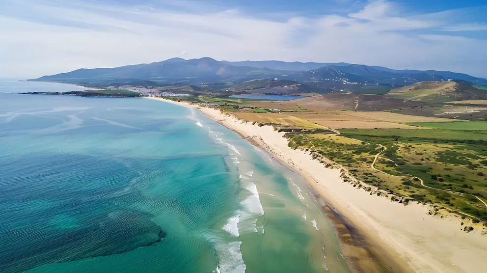 Vista a&eacute;rea de Playa Valdevaqueros, Tarifa, C&aacute;diz