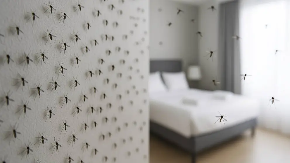 Recreaci&oacute;n de una plaga de mosquitos en un dormitorio