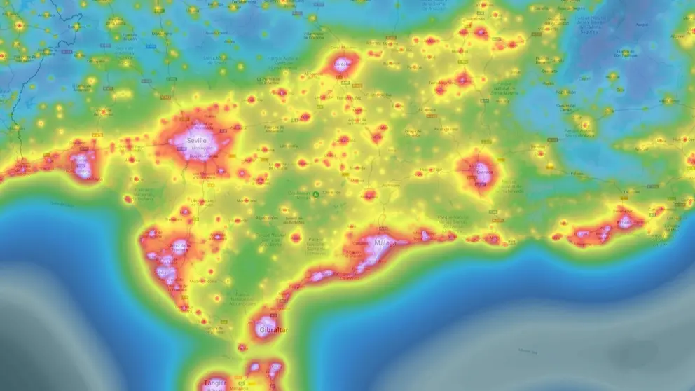 Imagen del mapa de la contaminaci&oacute;n lum&iacute;nica en Andaluc&iacute;a - Light Pollution Map
